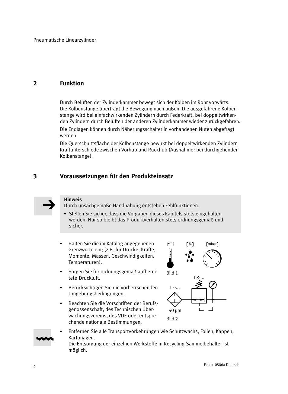 2 funktion, 3 voraussetzungen für den produkteinsatz, 2funktion | 3voraussetzungen für den produkteinsatz | Festo Стандартные цилиндры DNC-V с распределителем User Manual | Page 4 / 64