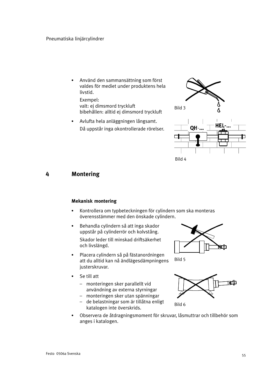 4 montering, Mekanisk montering, 4montering | Festo Стандартные цилиндры DNC-V с распределителем User Manual | Page 55 / 64