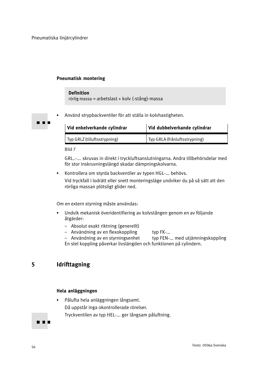 Pneumatisk montering, 5 idrifttagning, Hela anläggningen | 5idrifttagning | Festo Стандартные цилиндры DNC-V с распределителем User Manual | Page 56 / 64