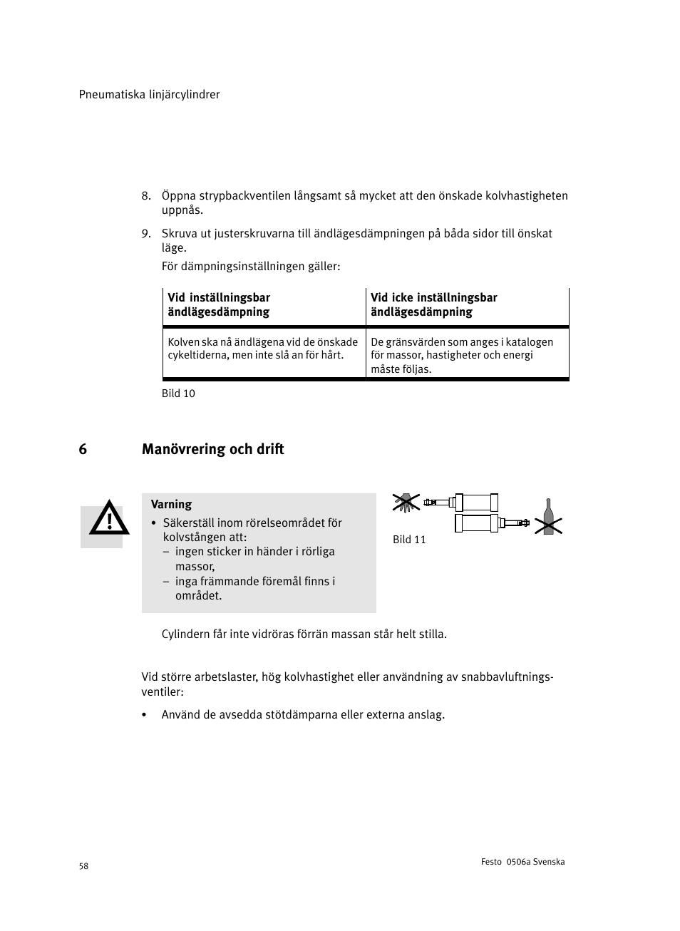 6 manövrering och drift, 6manövrering och drift | Festo Стандартные цилиндры DNC-V с распределителем User Manual | Page 58 / 64