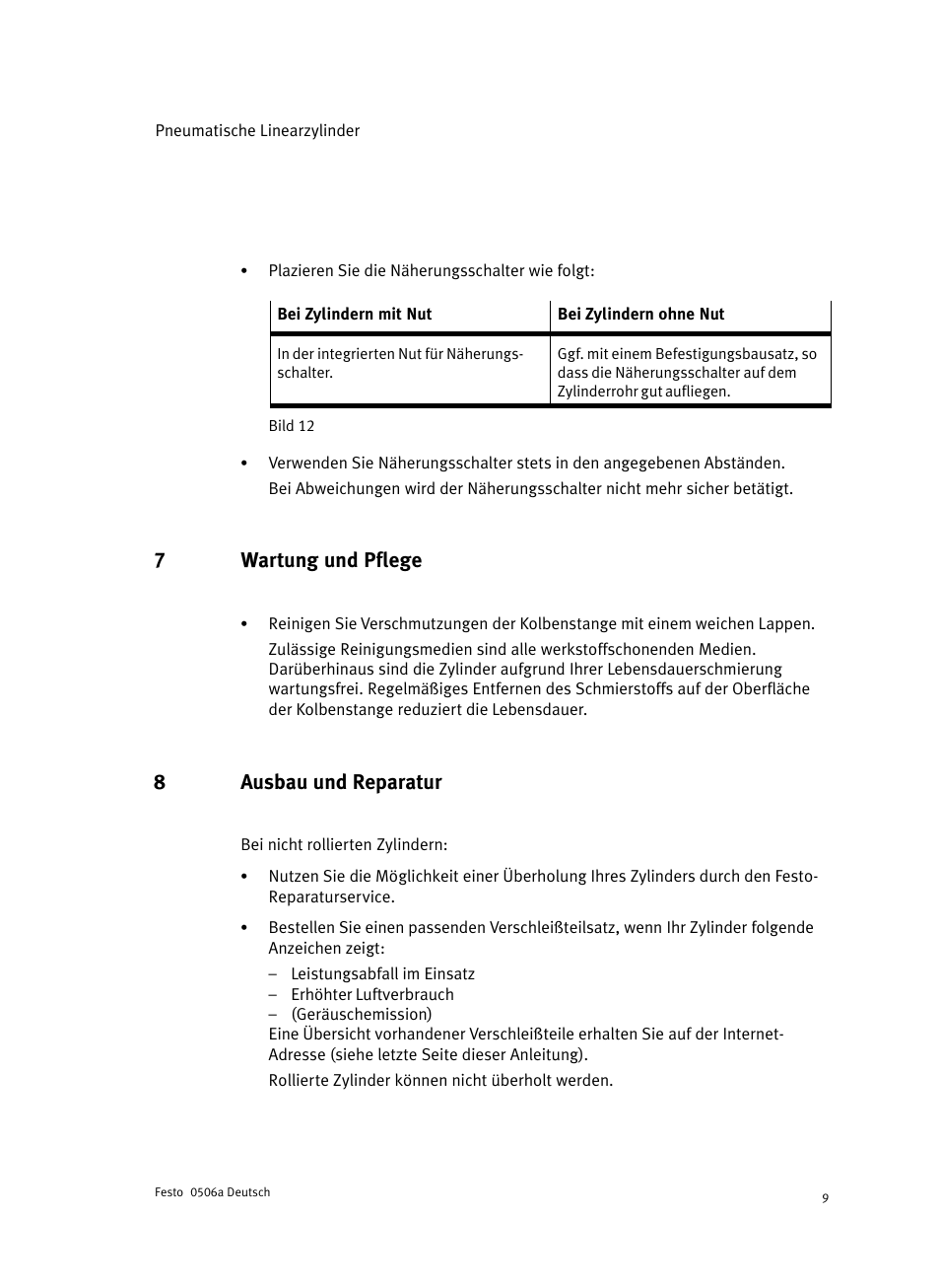7 wartung und pflege, 8 ausbau und reparatur, 7wartung und pflege | 8ausbau und reparatur | Festo Стандартные цилиндры DNC-V с распределителем User Manual | Page 9 / 64