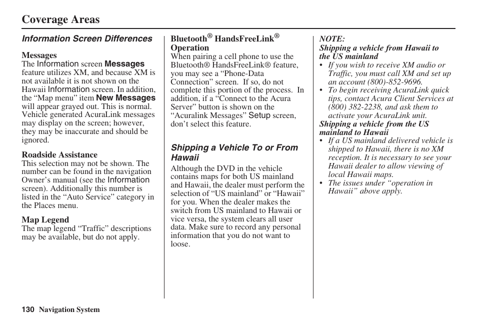 Coverage areas | Acura 2008 RDX 31STK810 User Manual | Page 131 / 161