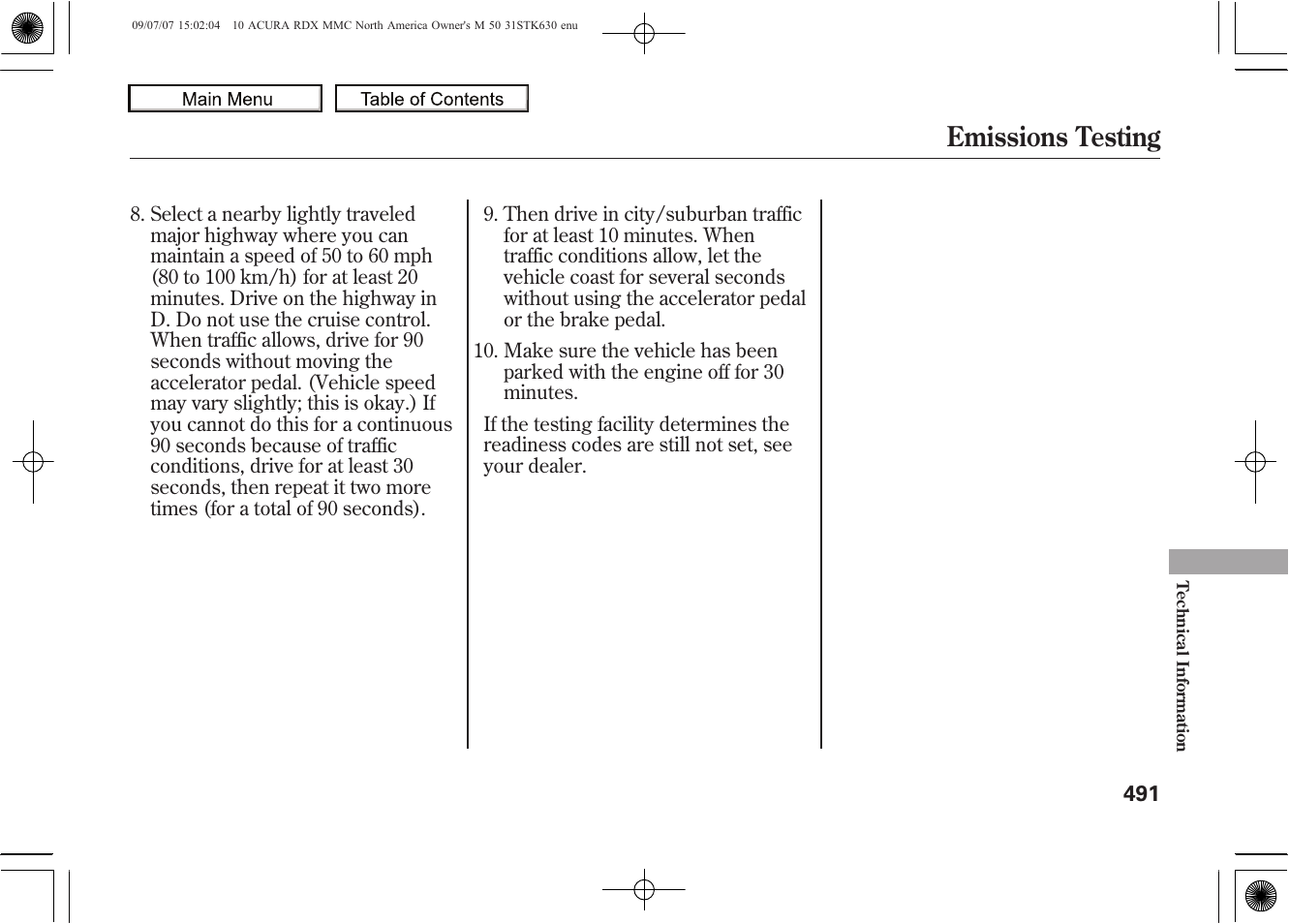 Emissions testing, 2010 rdx | Acura 2010 RDX User Manual | Page 495 / 514