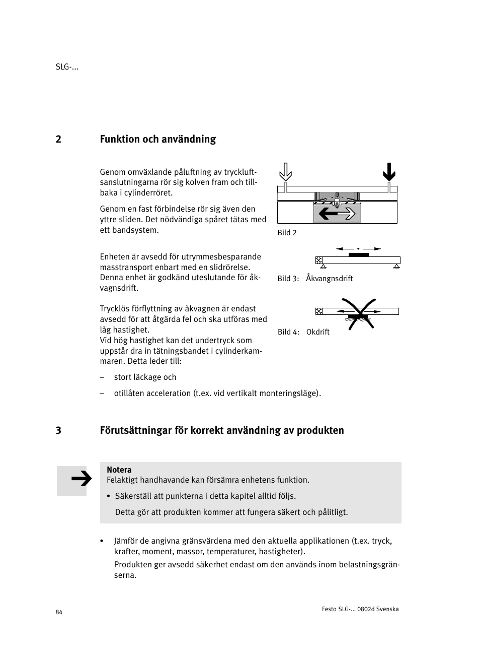 2 funktion och användning, 2funktion och användning | Festo Пневматические линейные приводы SLG User Manual | Page 84 / 100