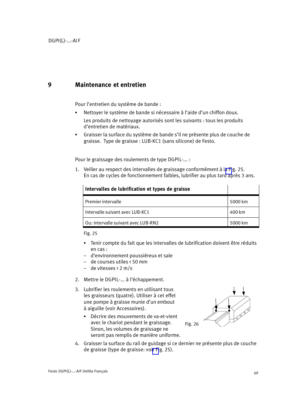 9 maintenance et entretien, 9maintenance et entretien | Festo Линейный привод с датчиком перемещения DGPIL User Manual | Page 69 / 112