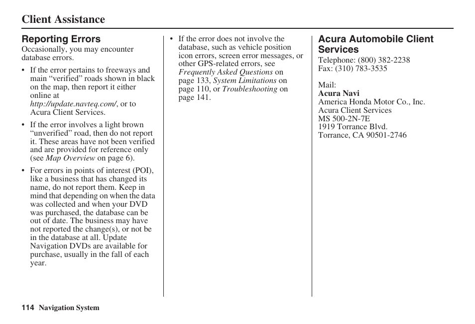 Client assistance | Acura 2009 RDX 00X31-STK-8200 User Manual | Page 115 / 164