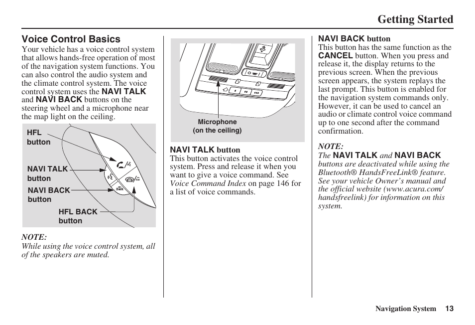 Getting started | Acura 2009 RDX 00X31-STK-8200 User Manual | Page 14 / 164