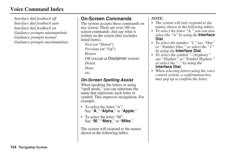 Voice command index | Acura 2009 RDX 00X31-STK-8200 User Manual | Page 155 / 164