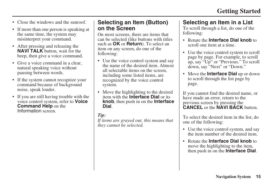 Getting started | Acura 2009 RDX 00X31-STK-8200 User Manual | Page 16 / 164