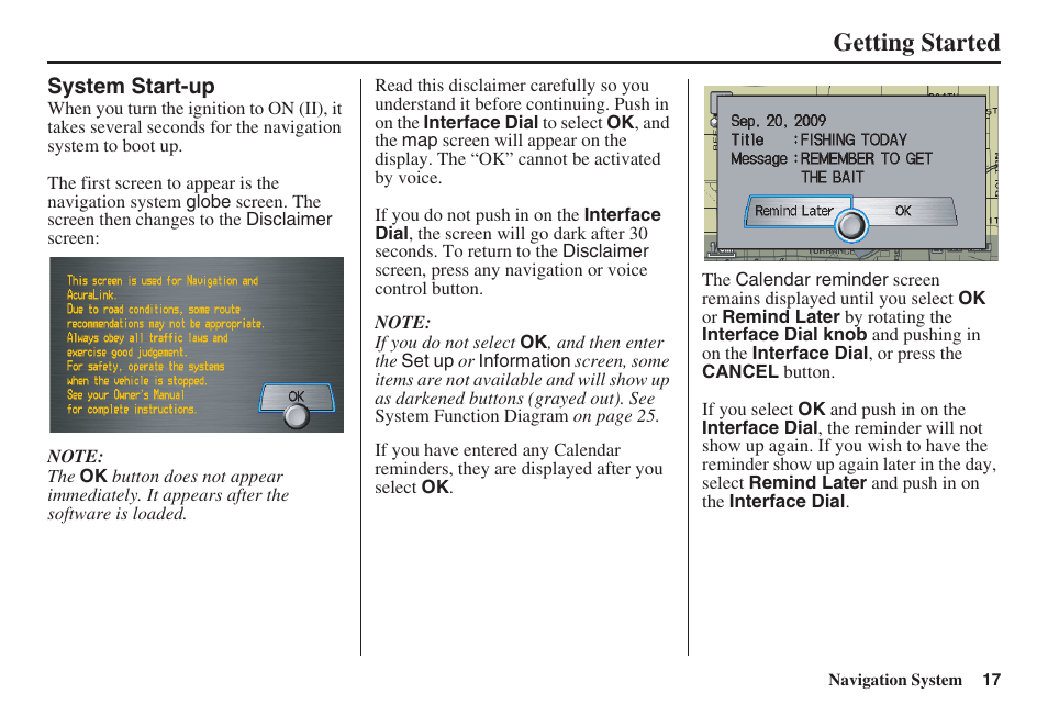 Getting started | Acura 2009 RDX 00X31-STK-8200 User Manual | Page 18 / 164