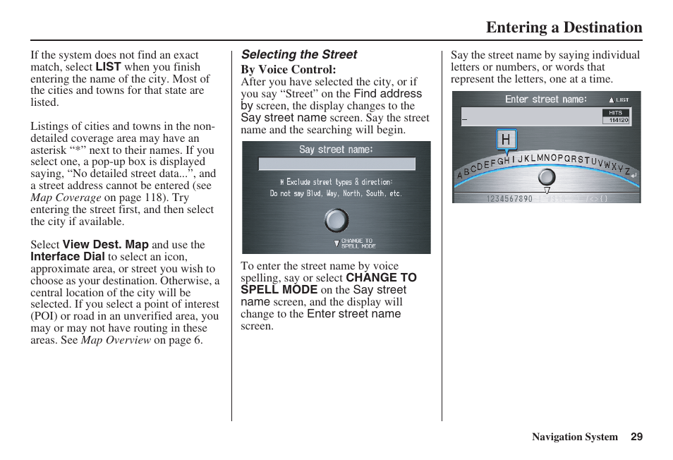 Entering a destination | Acura 2009 RDX 00X31-STK-8200 User Manual | Page 30 / 164