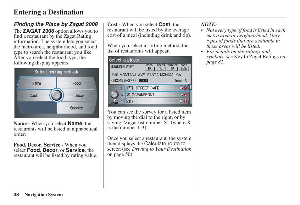 Entering a destination | Acura 2009 RDX 00X31-STK-8200 User Manual | Page 39 / 164