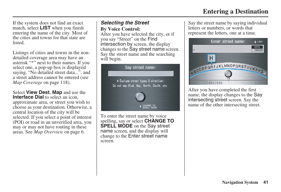 Entering a destination | Acura 2009 RDX 00X31-STK-8200 User Manual | Page 42 / 164