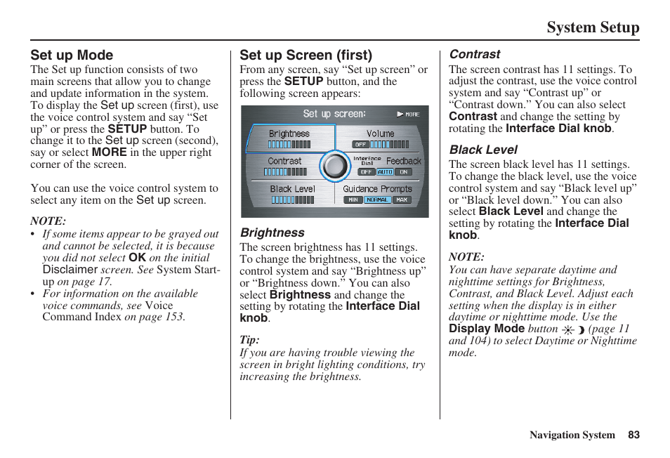 System setup | Acura 2009 RDX 00X31-STK-8200 User Manual | Page 84 / 164