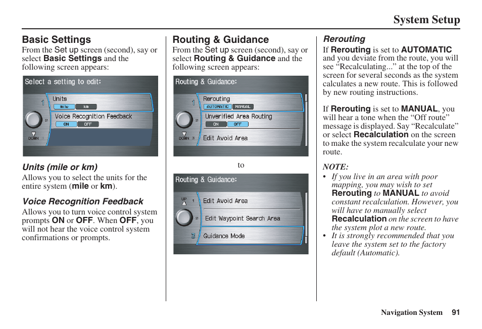 System setup | Acura 2009 RDX 00X31-STK-8200 User Manual | Page 92 / 164