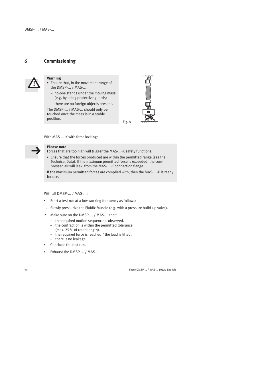 6 commissioning | Festo Пневматический мускул MAS User Manual | Page 20 / 80
