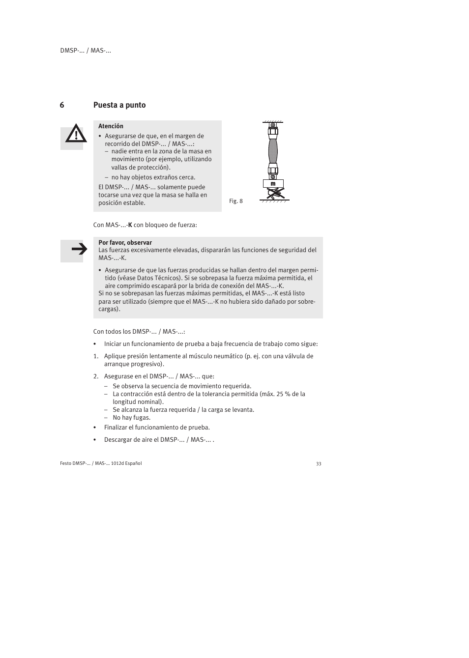 6 puesta a punto | Festo Пневматический мускул MAS User Manual | Page 33 / 80