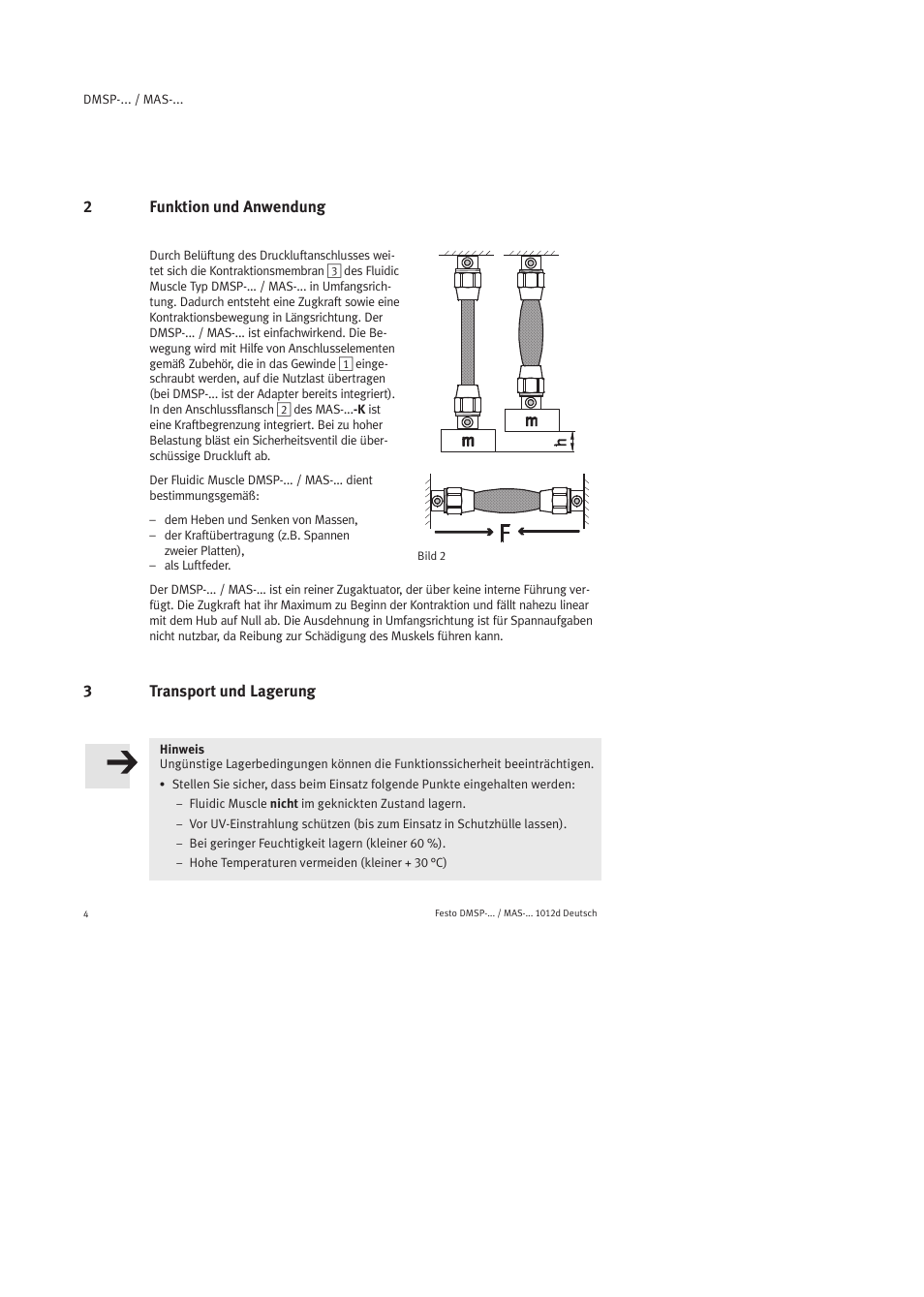 2 funktion und anwendung, 3 transport und lagerung | Festo Пневматический мускул MAS User Manual | Page 4 / 80