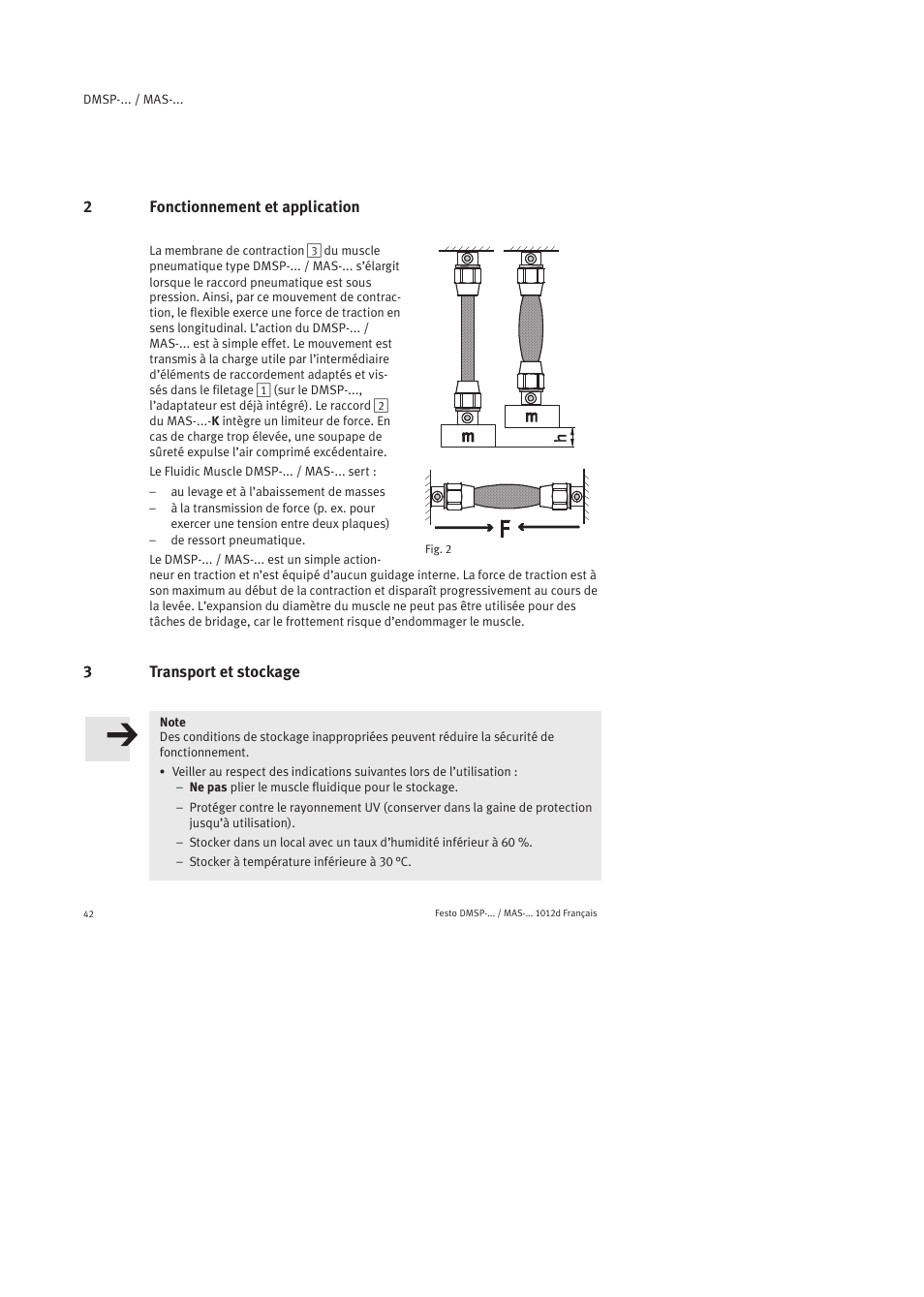 2 fonctionnement et application, 3 transport et stockage | Festo Пневматический мускул MAS User Manual | Page 42 / 80