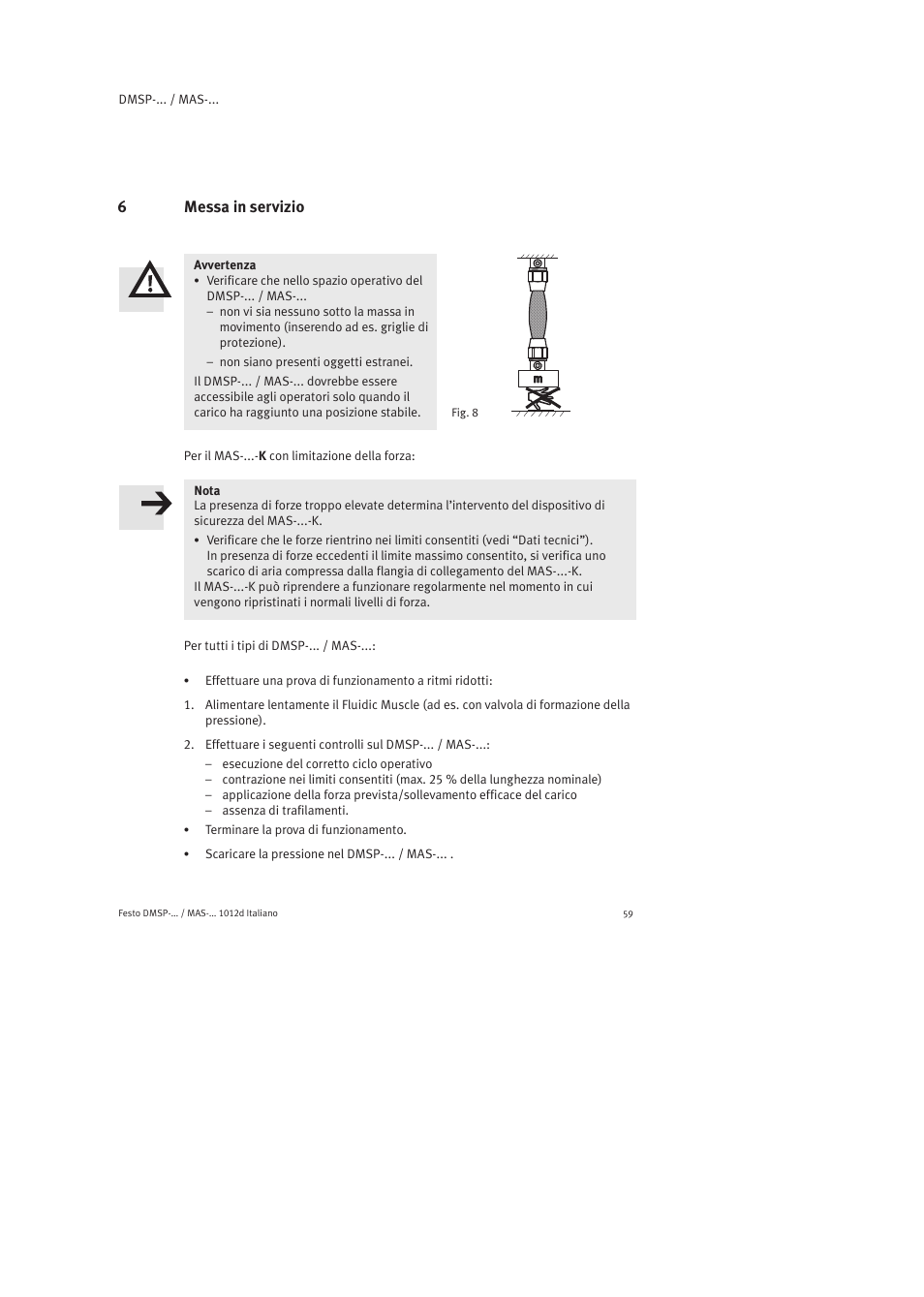 6 messa in servizio | Festo Пневматический мускул MAS User Manual | Page 59 / 80