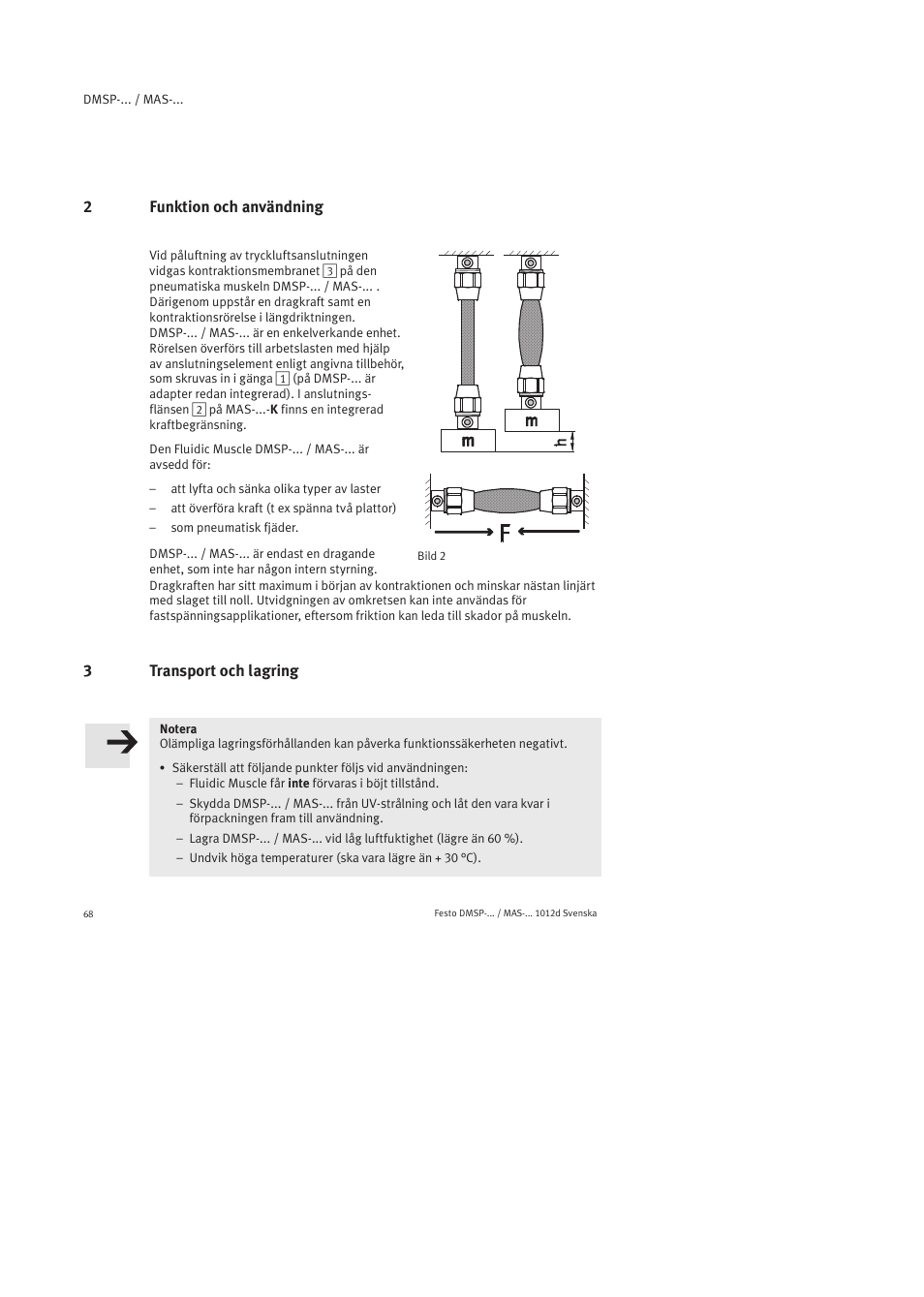 2 funktion och användning, 3 transport och lagring | Festo Пневматический мускул MAS User Manual | Page 68 / 80