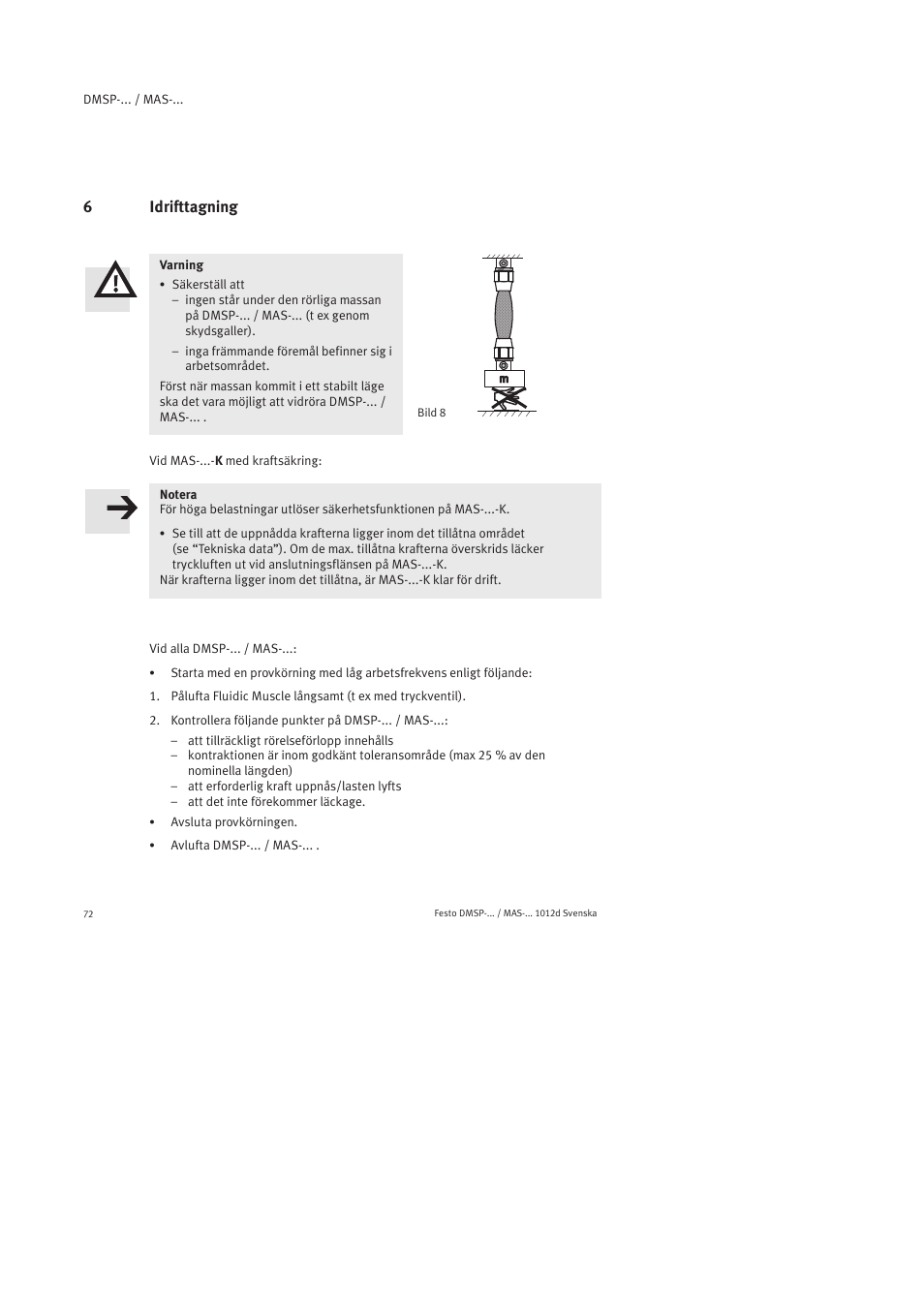 6 idrifttagning | Festo Пневматический мускул MAS User Manual | Page 72 / 80