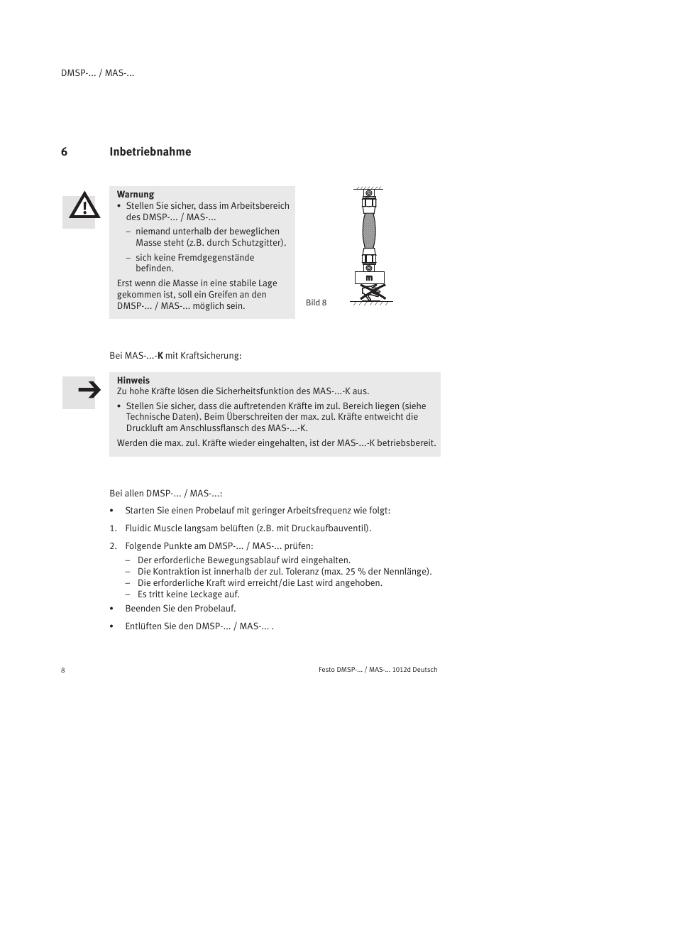 6 inbetriebnahme | Festo Пневматический мускул MAS User Manual | Page 8 / 80