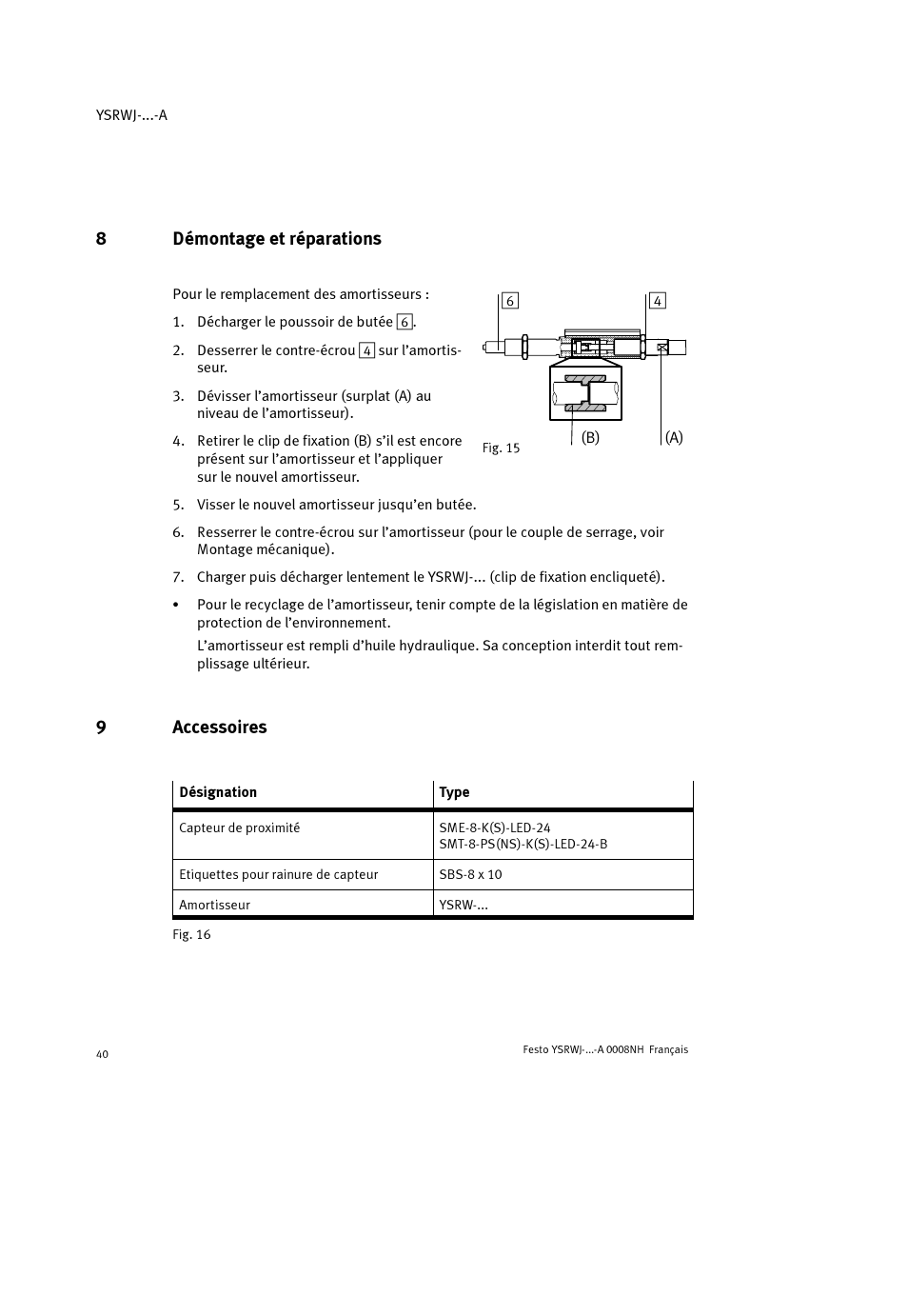 8démontage et réparations, 9accessoires | Festo Амортизаторы YSRWJ User Manual | Page 40 / 64