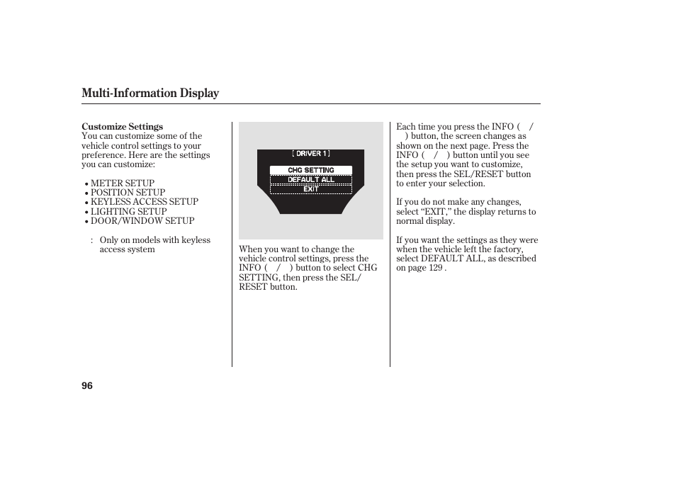 Multi-information display | Acura 2009 Accord Sedan User Manual | Page 102 / 650