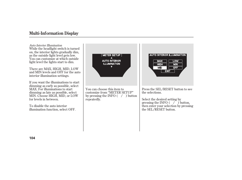 Multi-information display | Acura 2009 Accord Sedan User Manual | Page 110 / 650
