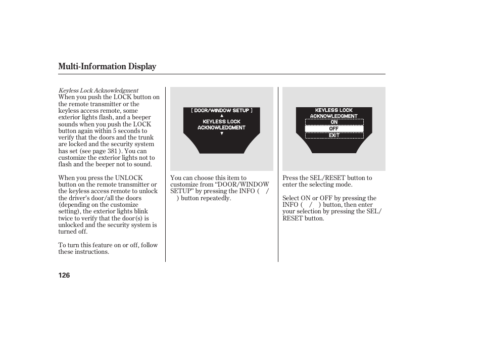 Multi-information display | Acura 2009 Accord Sedan User Manual | Page 132 / 650