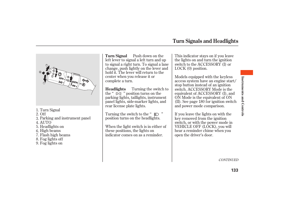 Turn signals and headlights | Acura 2009 Accord Sedan User Manual | Page 139 / 650
