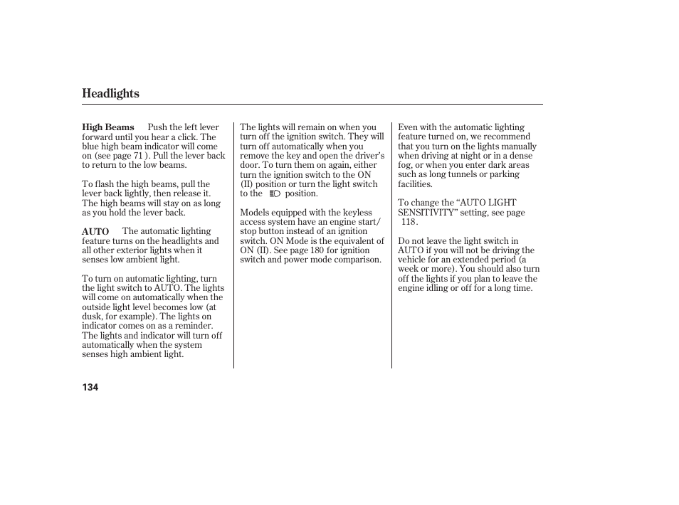 Headlights | Acura 2009 Accord Sedan User Manual | Page 140 / 650