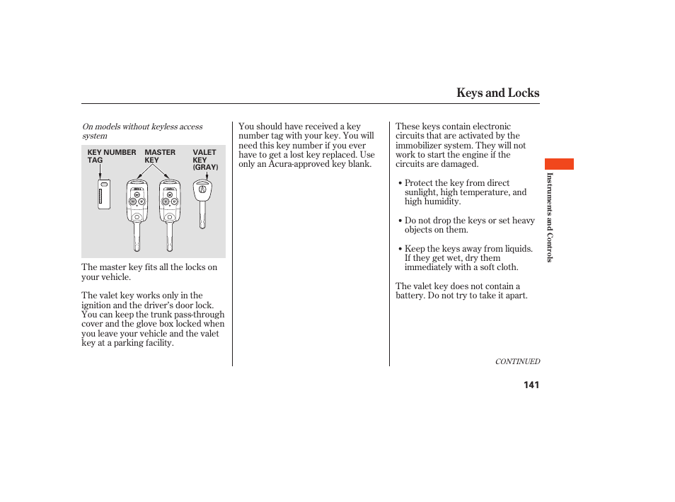 Keys and locks | Acura 2009 Accord Sedan User Manual | Page 147 / 650