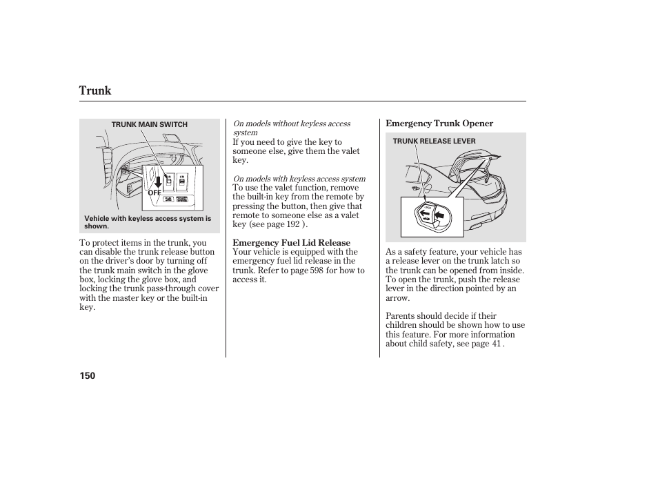 Trunk | Acura 2009 Accord Sedan User Manual | Page 156 / 650