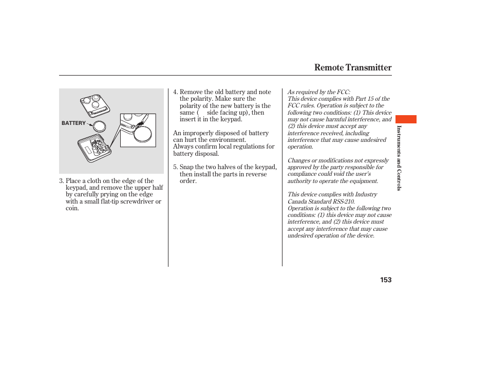 Remote transmitter | Acura 2009 Accord Sedan User Manual | Page 159 / 650