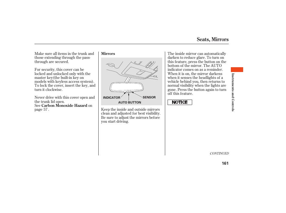 Seats, mirrors | Acura 2009 Accord Sedan User Manual | Page 167 / 650