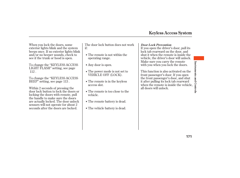 Keyless access system | Acura 2009 Accord Sedan User Manual | Page 177 / 650