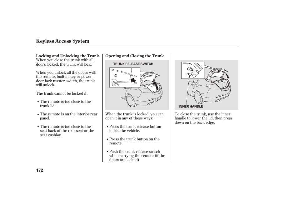 Keyless access system | Acura 2009 Accord Sedan User Manual | Page 178 / 650