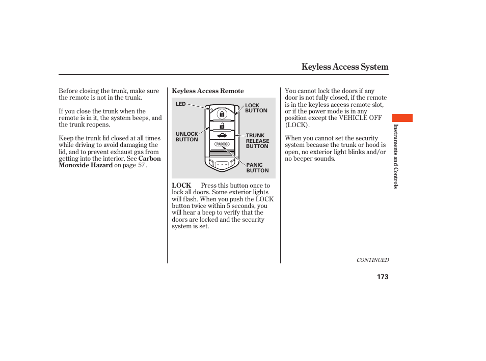 Keyless access system | Acura 2009 Accord Sedan User Manual | Page 179 / 650