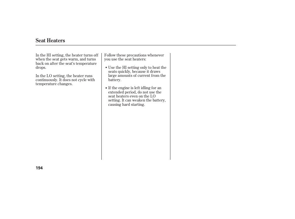 Seat heaters | Acura 2009 Accord Sedan User Manual | Page 200 / 650