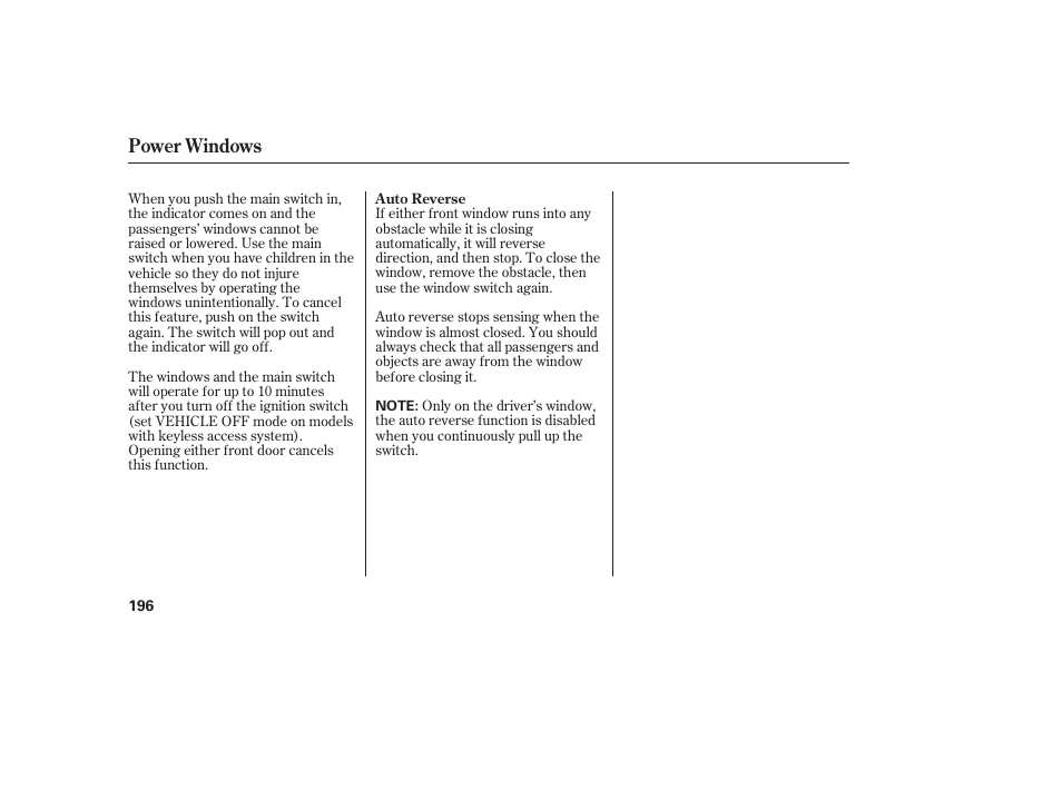 Power windows | Acura 2009 Accord Sedan User Manual | Page 202 / 650