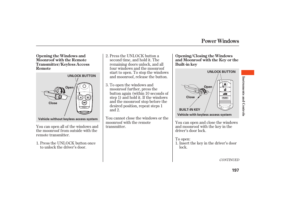 Power windows | Acura 2009 Accord Sedan User Manual | Page 203 / 650