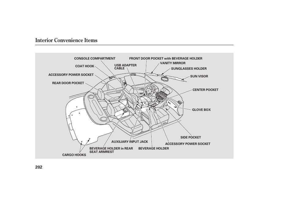 Interior convenience items | Acura 2009 Accord Sedan User Manual | Page 208 / 650