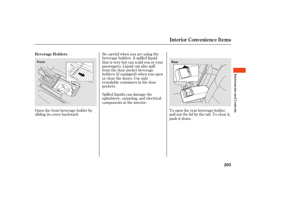 Interior convenience items | Acura 2009 Accord Sedan User Manual | Page 209 / 650