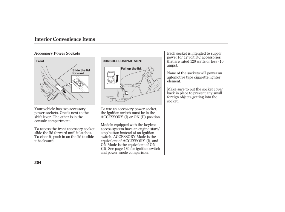 Interior convenience items | Acura 2009 Accord Sedan User Manual | Page 210 / 650