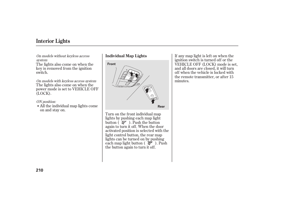 Interior lights | Acura 2009 Accord Sedan User Manual | Page 216 / 650