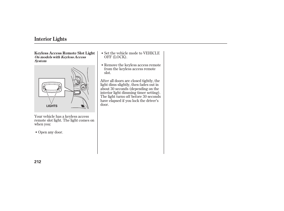 Interior lights | Acura 2009 Accord Sedan User Manual | Page 218 / 650