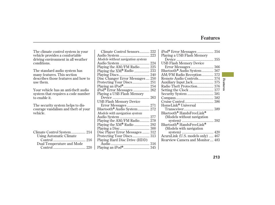Features | Acura 2009 Accord Sedan User Manual | Page 219 / 650