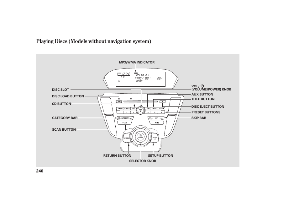 Playing discs (models without navigation system) | Acura 2009 Accord Sedan User Manual | Page 246 / 650